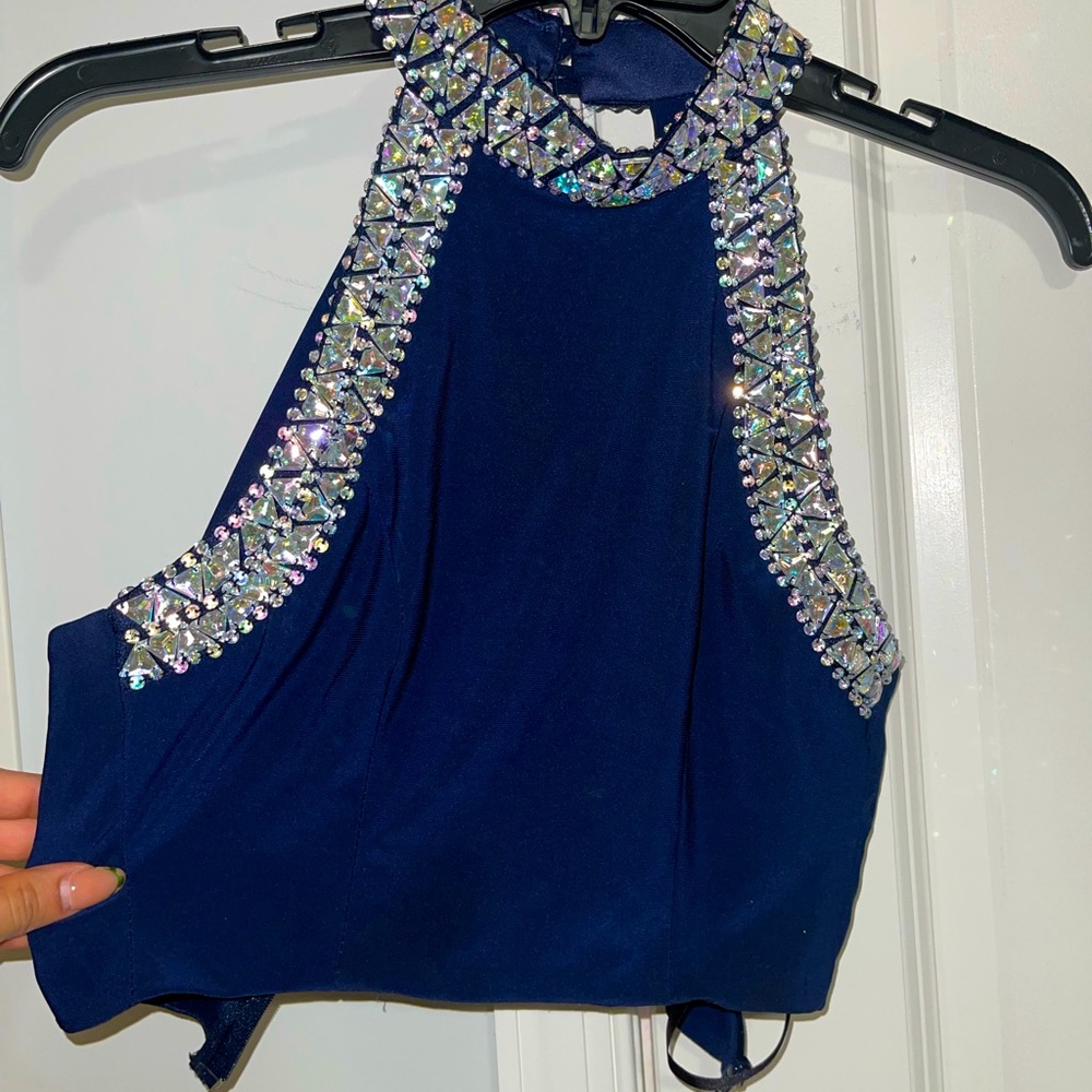 Navy Blue maxi skirt set and shirt with Diamonds